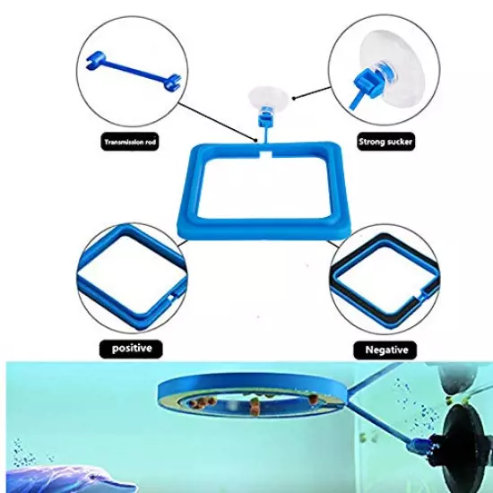 Fish Feeding Ring, Fish Safe Floating Food Feeder Circle Blue, with Suction Cup Easy to Install Aquarium, Square and Round Shape Fish Tank Towels - for Guppy, Betta, Goldfish, Etc