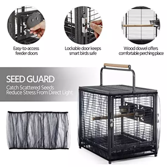 Yaheetech 25.5'' Wrought Iron Bird Travel Carrier Cage Parrot Cage with Handle Wooden Perch & Seed Guard for Small Parrots Canaries Budgies Parrotlets Lovebirds Conures Cockatiels