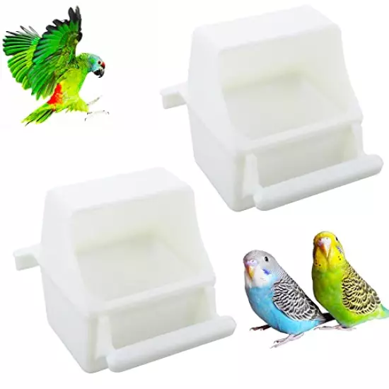 2 Pcs Small Bird Slot Feeder No Mess Cage Hanging Feeder Cup Plastic Food & Water Dispenser Bowl