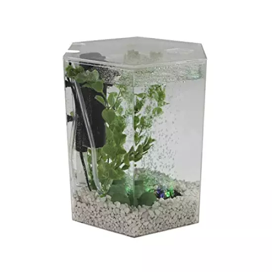 Tetra Bubbling LED Aquarium Kit 1 Gallon, Hexagon Shape, With Color-Changing Light Disc