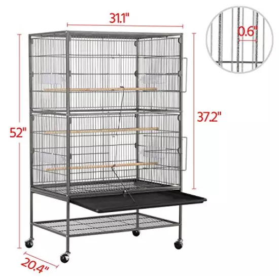 Yaheetech 52-inch Wrought Iron Standing Large Flight King Bird Cage for Cockatiels African Grey Quaker Amazon Sun Parakeets Green Cheek Conures Pigeons Parrot Bird Cage Birdcage with Stand