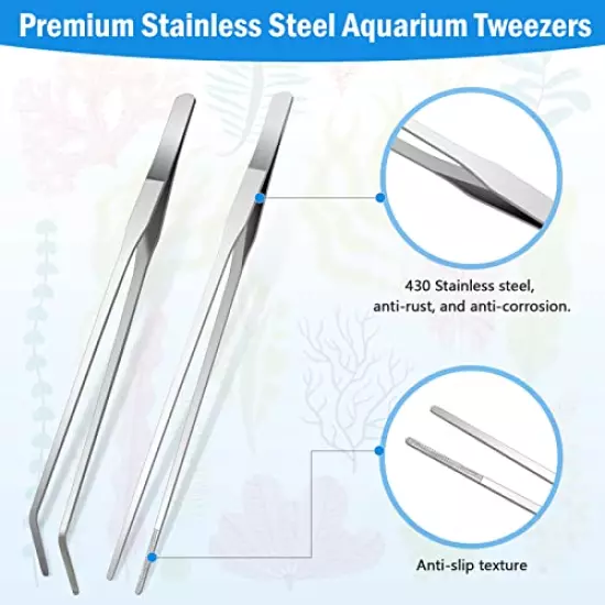 5 in 1 Aquarium Coral Feeder Kit, Luxiv 2 Pcs 60ml and 30ml Aquatic Reef Feeding Dropper with 10in Extender Pipe, 2 Pcs Stainless Steel Straight and Curved Aquarium Tweezers for Feeding Tongs