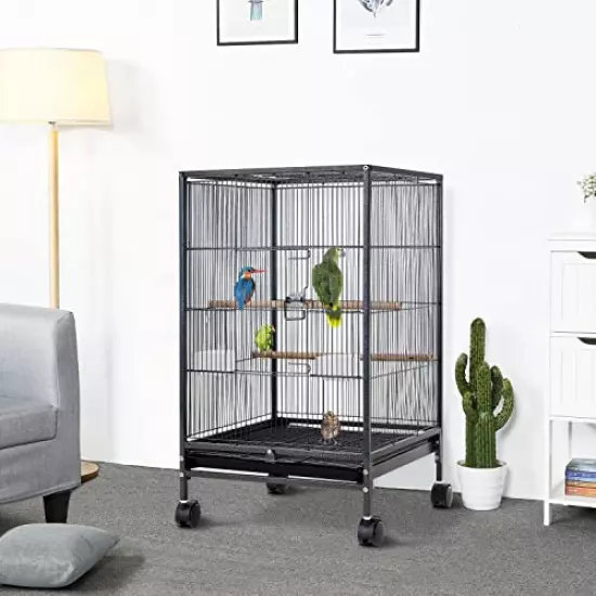 BestPet 35 inch 53 inch Wrought Iron Bird Cage with Play Open Top and Rolling Stand,Large Parrot Cage Bird Cages for Parakeets,Cockatiel, Canary, Finch, Lovebird, Parrotlet,Pigeons