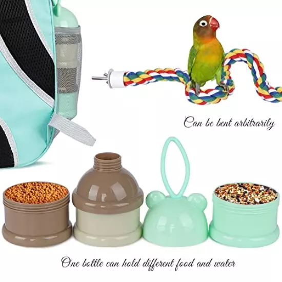 Green Bird Backpack Carrier with Portable Bird Feeder Cups, Pet Bubble Carrier for Pet Birds, Airline-Approved, Ventilate Transparent Space Capsule Carrier Backpack for Travel, Hiking and Outdoor Use