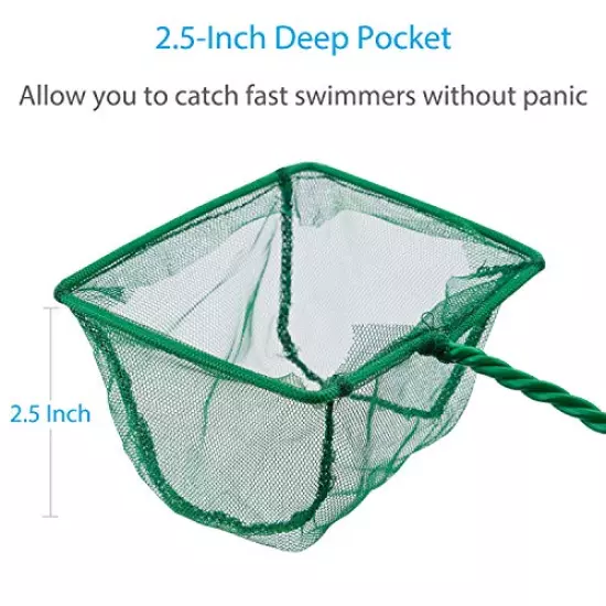 Pawfly 4 Inch Aquarium Net Fine Mesh Small Fish Catch Nets with Plastic Handle - Green