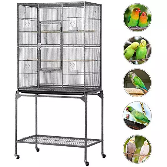 Yaheetech Wrought Iron Standing Large Parrot Parakeet Flight Bird Cage for Small Parrot Cockatiel Sun Parakeet Green Cheek Conure Lovebird Budgie Finch Canary Bird Cage with Stand