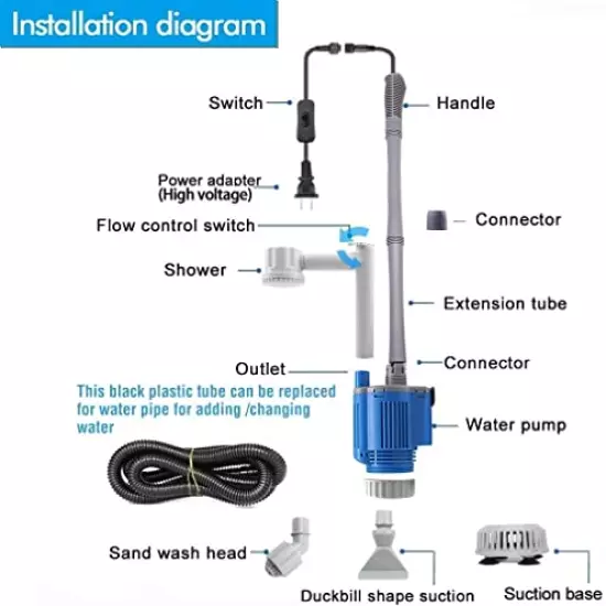 UPETTOOLS Aquarium Gravel Cleaner - Electric Automatic Removable Vacuum Water Changer Sand Algae Cleaner Filter Changer 110V/28W