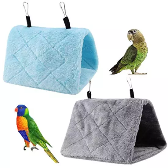 Magnoloran 2 Pack Warm Bird Nest House Bed Hanging Hammock Sleeping Bed Plush Hanging Snuggle Cave Happy Hut for Pet Parrot Parakeet Cockatiel Conure Cockatoo African Grey Macaw(Blue&Grey)