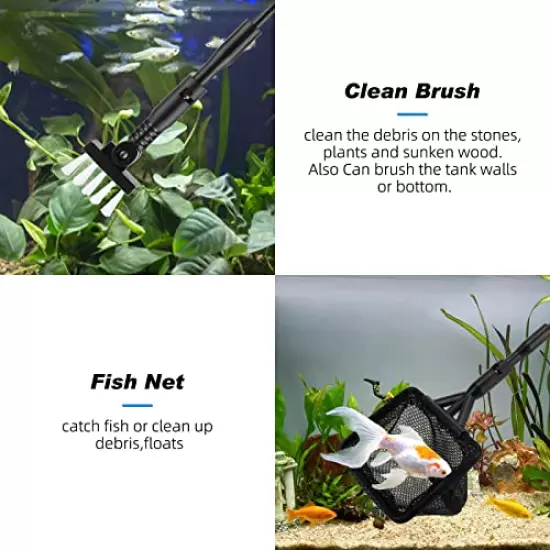 hygger Small Fish Tank Cleaner, Aquarium Cleaning Tools Kit with Handle, Scraper, Fishing Net, Sponge Brush,Wall Brush