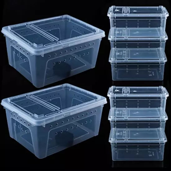 8 Pcs Reptile Feeding Box Snake Plastic Transparent Breeding Box for Bearded Gecko Dragon Lizard Spider Frog Scorpion (2 Pcs Large Size, 6 Pcs Small Size)