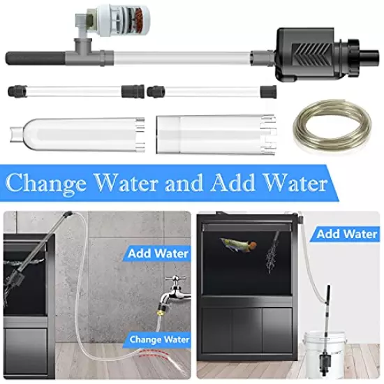 HiTauing Electric Aquarium Gravel Cleaner, 317GPH DC 24V/24W Automatic Fish Tank Cleaning Tool Set Removable Vacuum Water Changer Sand Washer Filter Changer