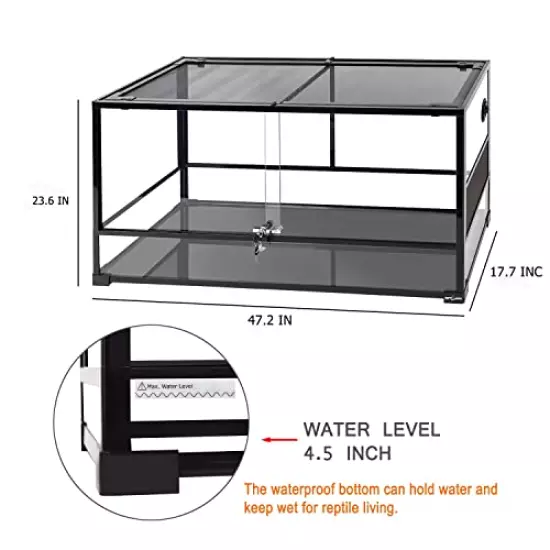 REPTI ZOO Full Tempered Glass Reptile Terrarium Knock-Down Reptile Tank 64 Gallon(48" X 18" X 18") Or 85 Gallon (48" X 18" X 24")