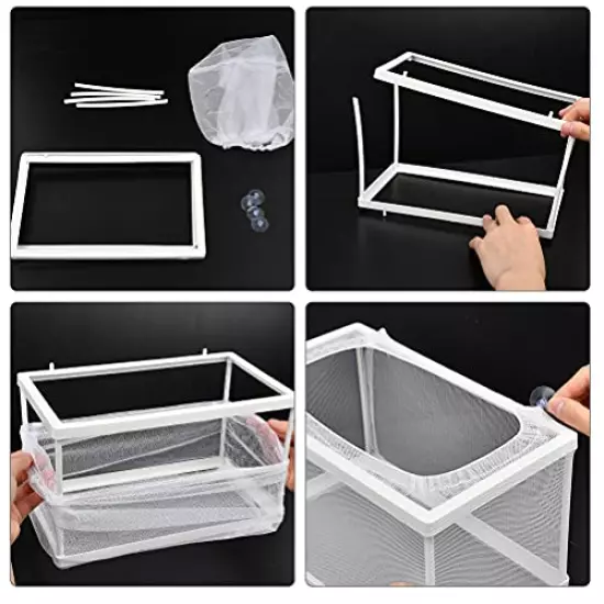 2 Pack Fish Hatchery Breeder Box - Large Size 10"x 6"x 6" Fish Tank Isolation/Nursery Box, Aquarium Fry Hatchery Separation Net Nylon Incubator Mesh with 4 Suction Cup for Newborn Small Fish