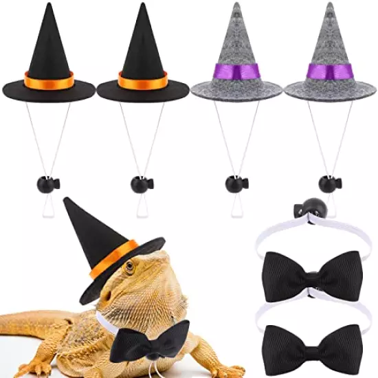 6 Pcs Bearded Dragon Halloween Costume Set-Hamster Witch Hats Halloween Lizard Bowtie and Grey Pet Hat for Hamster Lizard Reptile Cosplay Outfit Party Decoration Accessories