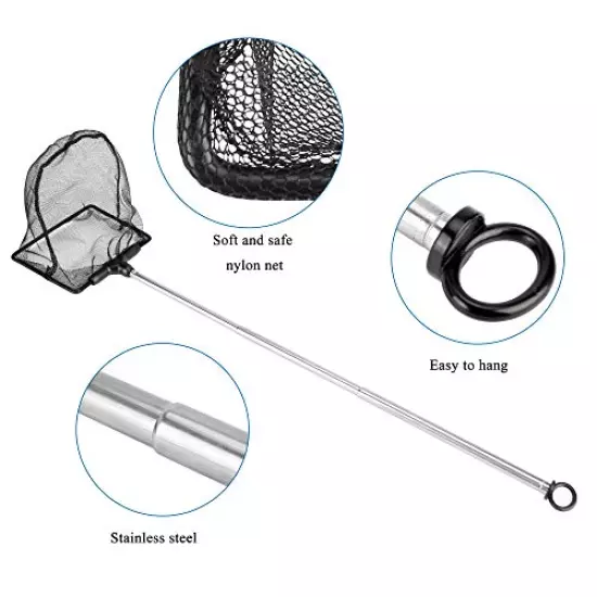 Lpraer Aquarium Fish Net with Extendable Stainless Steel Long Handle Fine Mesh Net for Fish Tank