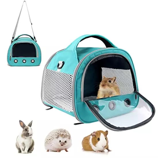 HOSUKKO Small Pet Carrier Bag With Mat Guinea Pig Travel Carrier With Strap Portable Breathable Rabbit Carrier Outdoor Pet Bag For Squirrel Bunny Hedgehog Guinea Pig Black