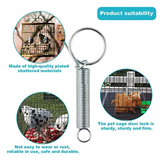 20PCS Spring Latch Hook for Cages Multifunctional Door Metal Finger Spring Door Hook for Fixing Rabbit Birds Dog Cat Parrot Small Animal