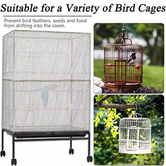 2Pcs Bird Cage Seed Catcher Birdcage Nylon Mesh Cover Twinkle Star Universal Birdcage Cover for Parakeet Round Square Cage with Spring Hook