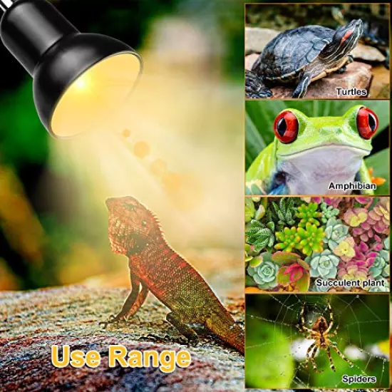 Dallfoll Reptile Heat Lamps, Turtle Lamp UVA/UVB Turtle Aquarium Tank Heating Lamps With Clamp, 360° Rotatable Basking Lamp For Lizard Turtle Snake Aquarium Aquatic Plants With 2 Heat Bulbs (E27,110V)