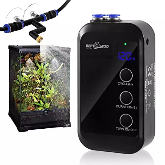 REPTI ZOO Reptile Humidifier, Mini Automatic Misting System For Reptile Terrariums, Rainforest Spray System With Adjustable Spray Nozzles Black