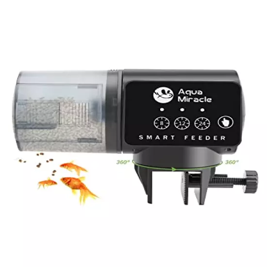 AquaMiracle Automatic Fish Feeder for Aquarium,Fish Feeder Automatic Dispenser with Timer Fish Food Timer Fish Food Vacation Feeder Auto Fish Feeder,for Granule Flakes Pallets Strips,Volume Adjustable