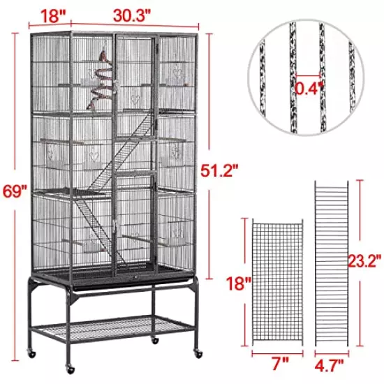 Yaheetech 69In Extra Large Bird Cage Metal Parrot Cage for Mid-Sized Parrots Cockatiels Conures Parakeets Lovebirds Budgie Finch