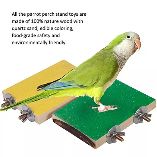 Petsvv 4 PCS Bird Perch Stand Toy, Wood Parrot Perch Stand Platform Paw Grinding Stick, Cage Accessories Exercise Toys Budgies Parakeet Cockatiel Conure Hamster Gerbil Rat Mouse