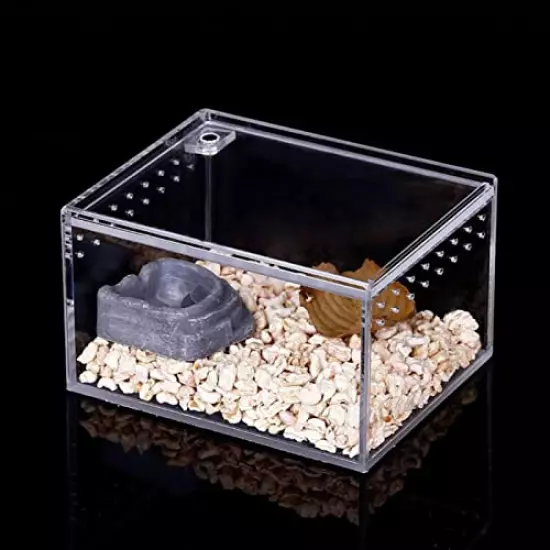 Naysku Reptile Breeding Box, Transparent Reptile Breeding Container, Acrylic Reptile Cage, Sliding Cover Type Feeding Box, Reptile Breeding Tank Habitat Box for Small Animals