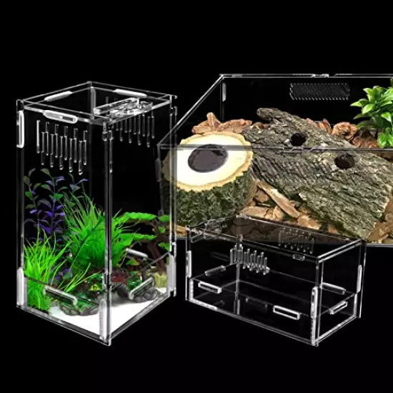 Reptile Breeding Box Acrylic Feeding Box, Reptile Habitat Terrarium Climbing Pet Breeding Box, Transparent Reptile Breeding Case for Horned Frog Spider Snake Lizard