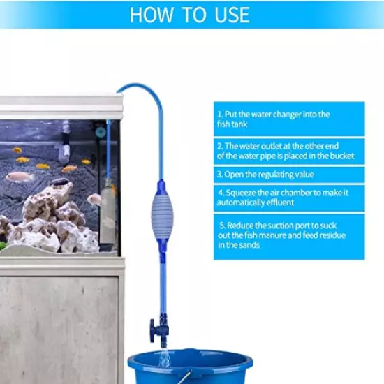 Number-one Fish Tank Cleaner, Aquarium Water Changer Gravel Filter Aquarium Siphon Vacuum Pump Water Changing Sand Washing Adjustable Water Flow with Inbuilt Strainer Outlet Valve Pumping Airbag