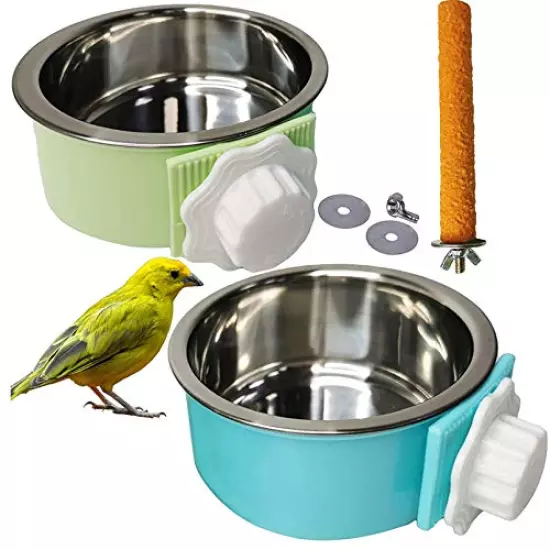 Bird Feeding Dish Cups Parrot Removable Stainless Steel Bowl Perch Stand Platform Pet Food Water Feeder Cage Accessories 1 Pcs Bird Stand Toy for Parakeet Conure Cockatiels Lovebirds Budgie Chinchilla