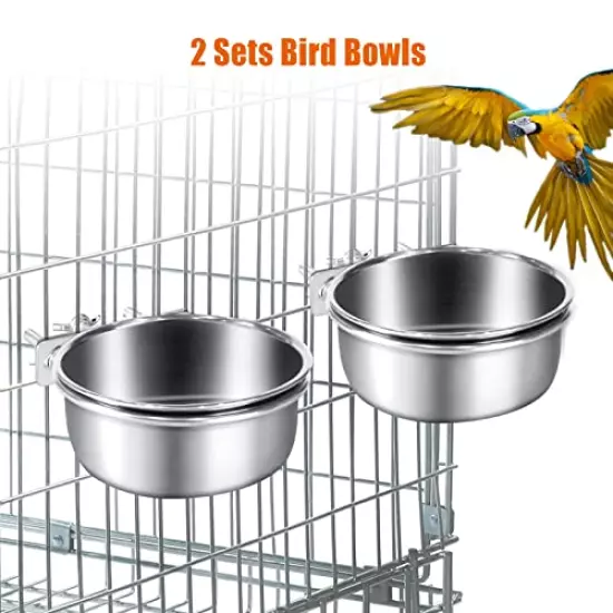 Food Grade Bird Feeder Bowl Cage Feeder, Quick Lock Cage Hanging Bowls for Small Animals and Birds-2 Packs