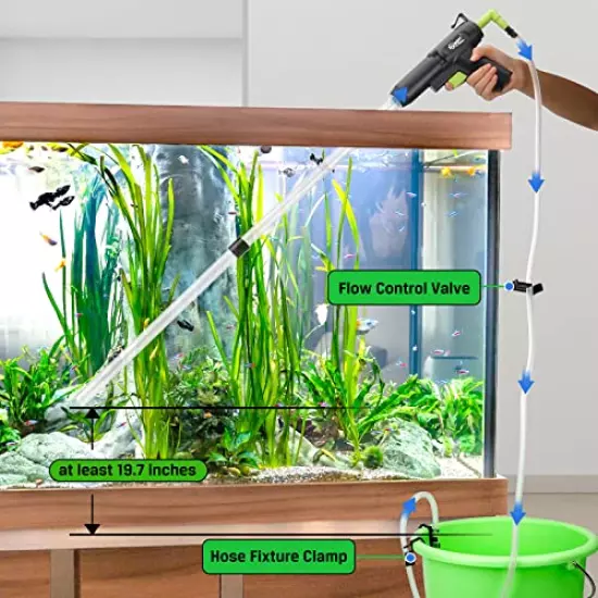 hygger Upgrade Aquarium Gravel Cleaner, Latest Fish Tank Siphon Vacuum Cleaner, Quick Water Changer with Air-Pressing Button, Fish Tank Sand Cleaner Kit with Water Flow Controller Valve