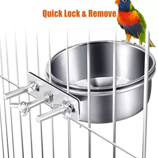 Food Grade Bird Feeder Bowl Cage Feeder, Quick Lock Cage Hanging Bowls for Small Animals and Birds-2 Packs