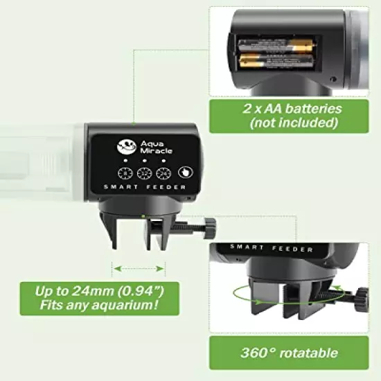 AquaMiracle Automatic Fish Feeder for Aquarium,Fish Feeder Automatic Dispenser with Timer Fish Food Timer Fish Food Vacation Feeder Auto Fish Feeder,for Granule Flakes Pallets Strips,Volume Adjustable