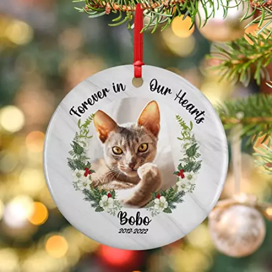 Pet Memorial Gifts, Personalized Dog Memorial Photo Ornament, Custom w/ Name & Date - Forever in Our Hearts - 8 Designs - in Loving Memory, Pet Sympathy Gifts - Keepsake Loss of Dog Cat, D1