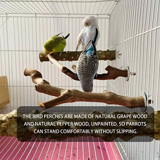 Bird Perch Stand Toy Set Natural Wooden Parrot Stand Branch Paw Grinding Stick Bird Exercise Training Climbing Toys for Bird Cage Accessories