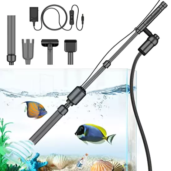 bedee Electric Aquarium Gravel Cleaner, Fish Tank Cleaner, 6 in 1 Automatic Aquarium Cleaner Vacuum Kit for Water Changing & Wash Sand with Adjustable Water Flow, DC 12V/ Black