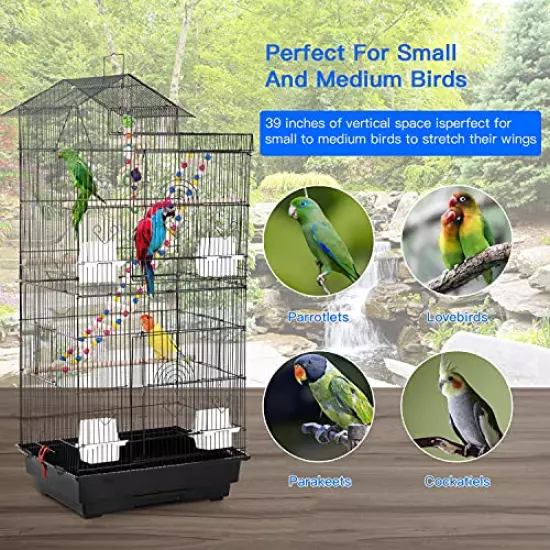 BestPet 39 inch Roof Top Large Flight Parrot Bird Cage Accessories Medium Roof Top Large Flight cage Parakeet cage for Small Cockatiel Canary Parakeet Sun Parakeet Pet Toy