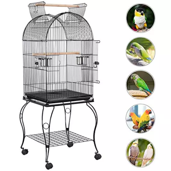 Yaheetech 59-Inch Rolling Standing Medium Dome Open Top Bird Cage for Parrots Cockatiels Sun Conures Parakeets Lovebirds Budgies Finches Canary Pet Bird Cage with Removable Stand