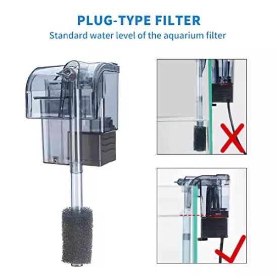 boxtech Aquarium Hang On Filter - Power Waterfall Suspension Oxygen Pump - Submersible Hanging Activated Carbon Biochemical Wall Mounted Fish Tank Filtration Water