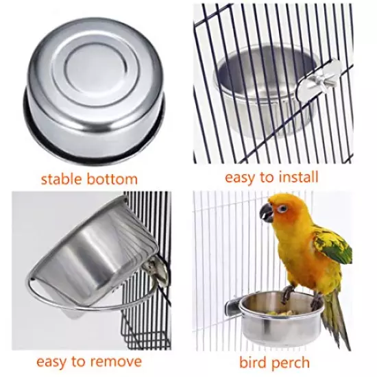 Hamiledyi Parrot Feeding Cups, 5PCS Birds Food Dish Stainless Steel Parakeet Food Water Bowls Dish Feeder Holder and Fruit Vegetable Holder Chew Ball for Lovebird Budgie