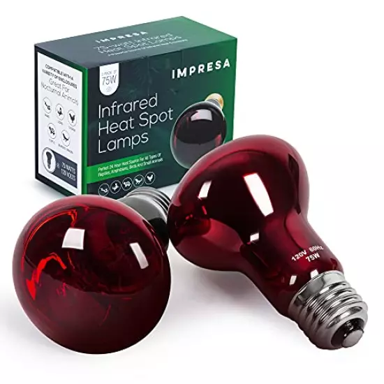 IMPRESA [2-Pack]‌ ‌75‌ ‌Watt‌ ‌Infrared‌ ‌Heat‌ ‌Lamp Bulb‌ ‌for‌ ‌Reptiles‌ ‌-‌ ‌‌ Keeps‌ ‌Your‌ ‌Animals‌ ‌Warm‌ ‌-‌ ‌Red‌ ‌Heat‌ ‌Lamp‌ ‌Bulb‌ ‌Compatible‌ ‌with‌ ‌a‌ ‌Variety‌ ‌of‌ ‌Enclosures‌