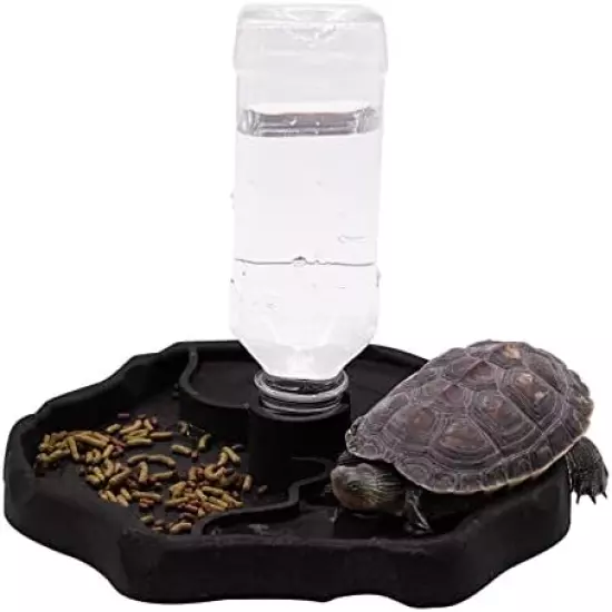 Aufeeky 2 In 1 Reptile Water Dish & Food Dish With Bottle, Automatic Refilling Reptile Water Bowl, Large Reptile Feeding Dispenser For Tortoise Hermit Crab Reptile Turtle Lizard Frog White