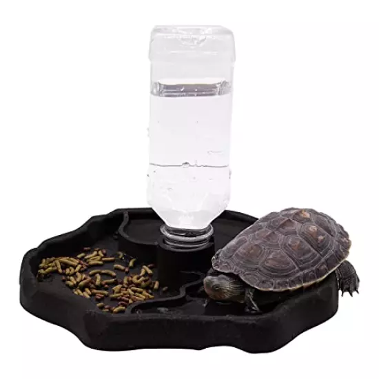 Aufeeky 2 In 1 Reptile Water Dish & Food Dish With Bottle, Automatic Refilling Reptile Water Bowl, Large Reptile Feeding Dispenser For Tortoise Hermit Crab Reptile Turtle Lizard Frog White