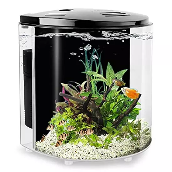 YCTECH 1.2 Gallon Aquarium Starter Kits Betta Fish Tank Goldfish Tank with LED Light and Filter Pump White Black