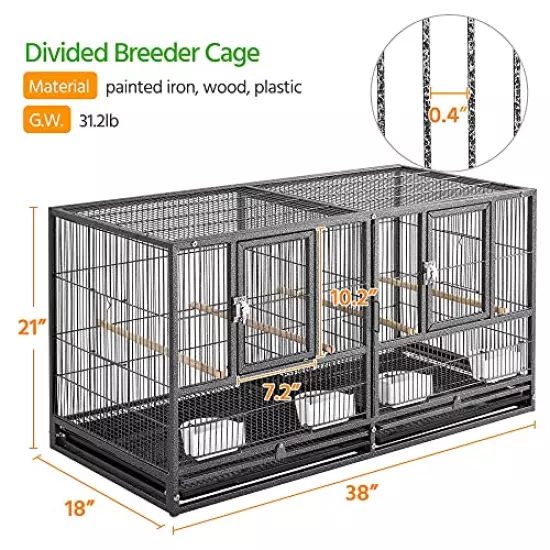 Yaheetech Stackable Bird Cage Divided Breeder Breeding Parakeet Bird Cage for Canaries Cockatiels Lovebirds Finches Budgies Small Parrots, Black