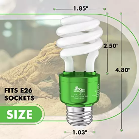 REPILOGI UVB Reptile Light 10.0 13 Watt - UVA UVB Bulb For All Desert Dwelling Reptiles,Turtle, Bearded Dragon, Lizard, Gecko Etc. - Fluorescent Simulation Color UVB Light Fixture With Bulb