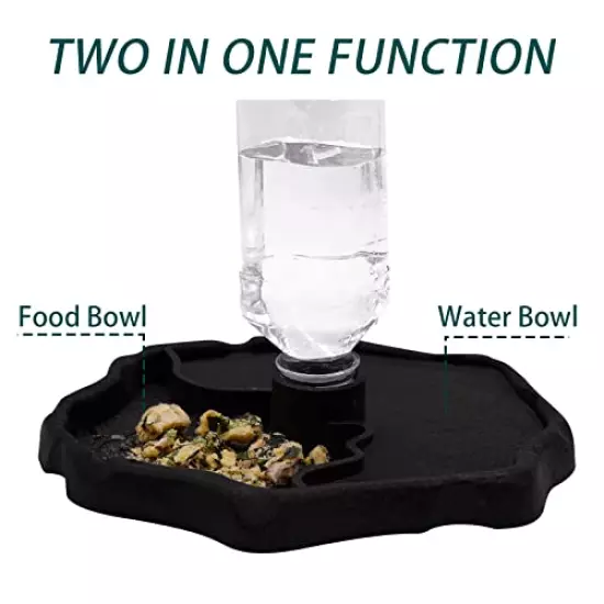 Aufeeky 2 In 1 Reptile Water Dish & Food Dish With Bottle, Automatic Refilling Reptile Water Bowl, Large Reptile Feeding Dispenser For Tortoise Hermit Crab Reptile Turtle Lizard Frog White