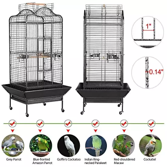 Yaheetech 63'' Bird Cage with Stand Wrought Iron Rolling Open Play Top Large Parrot Bird Cage for Mini Macaw Goffin Cockatoo Cockatiels African Grey Small Quaker Amazon Parrot